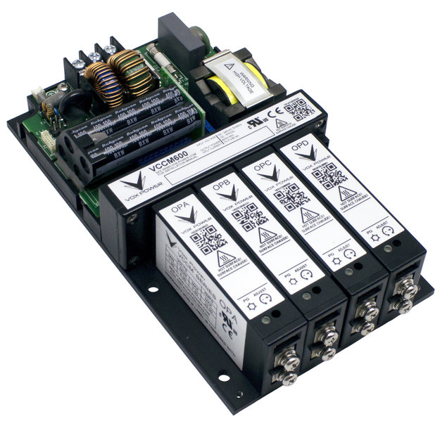 Vox Power’s VCCM600 4” x 7” Fan-less 600W modular AC/DC power supply offers many advanced features